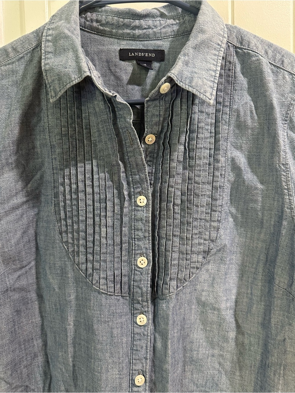 Lands’ End Chambray Shirt Dress Blue Pintuck Coastal Preppy cottagecore - Picture 3 of 7